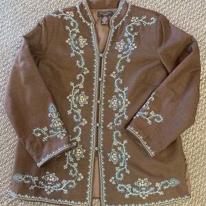 SilkLand Brown Jacket with Blue Embroidery